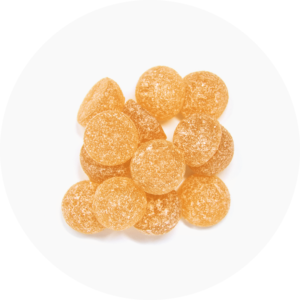 Cannabis edible gummies on a white background