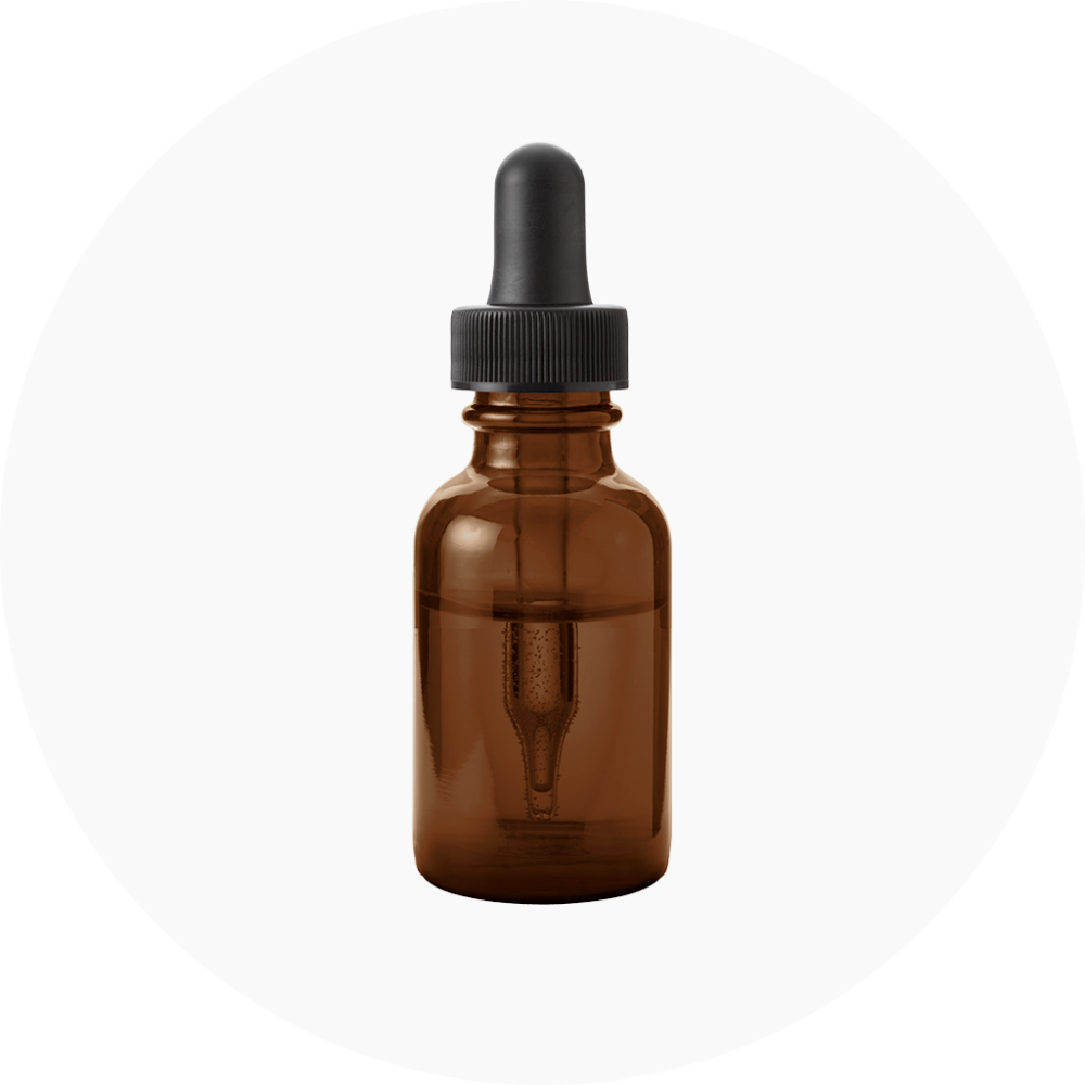 Brown tincture bottle with an eyedropper top