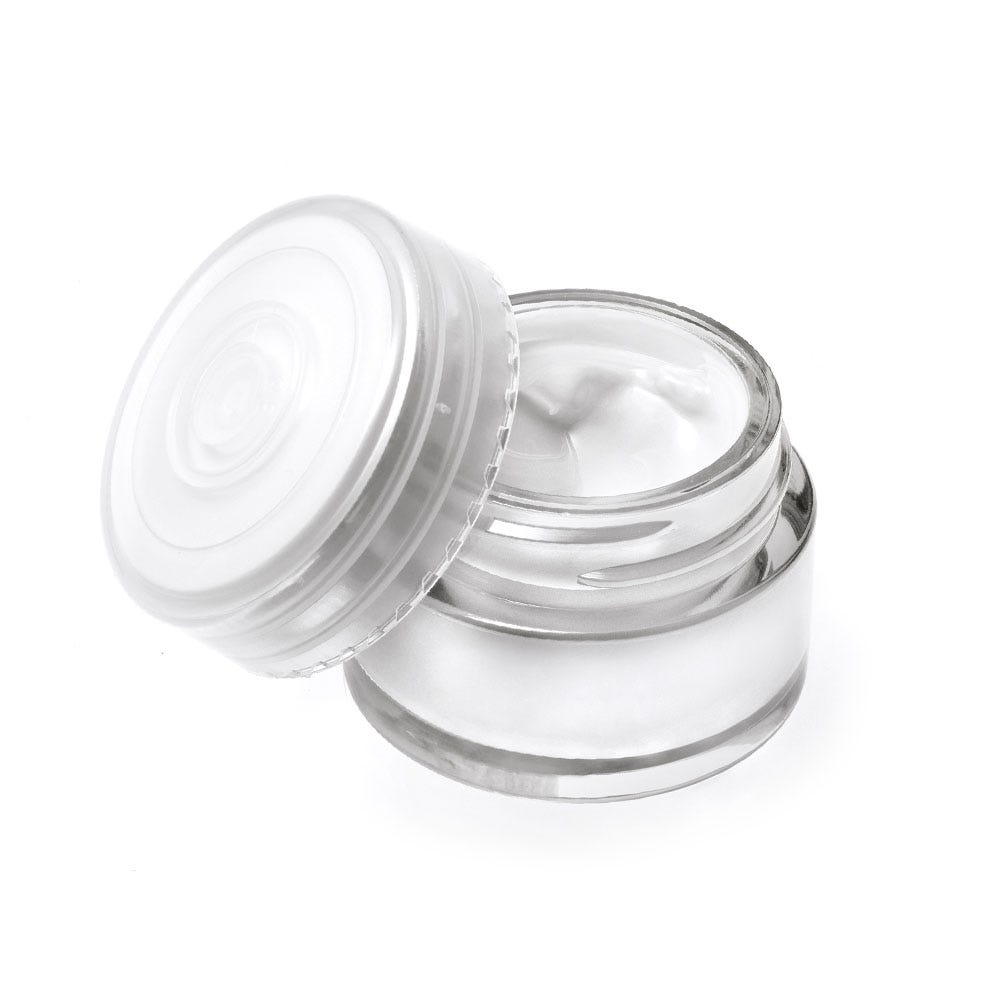 White cannabis topical in a clear jar