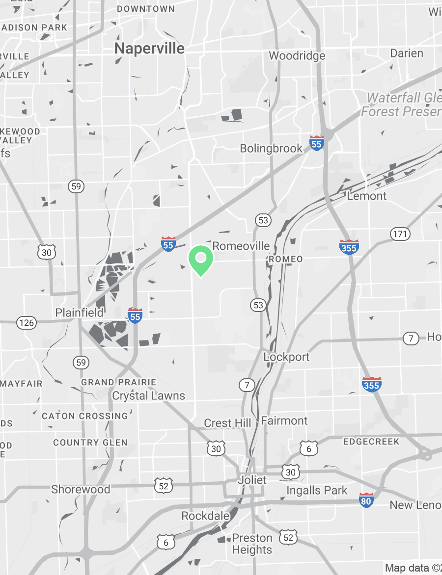 Map showing Verilife Romeoville, IL recreational dispensary location