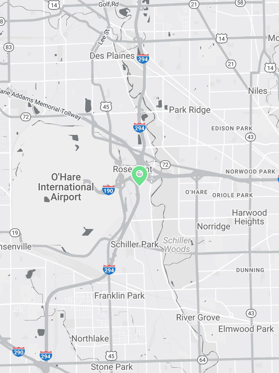 Map showing Verilife Rosemont, IL recreational dispensary location