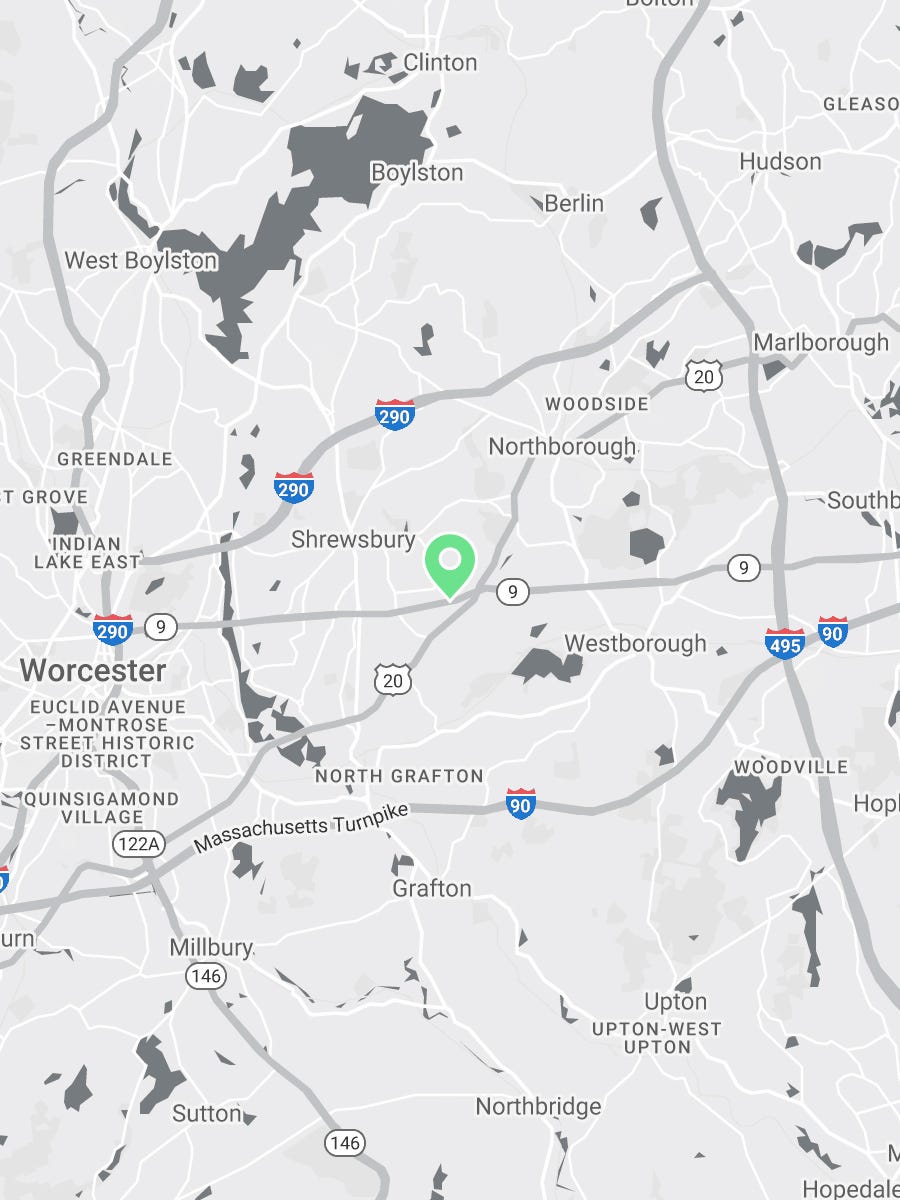 Map showing Verilife Shrewsbury, MA recreational dispensary location