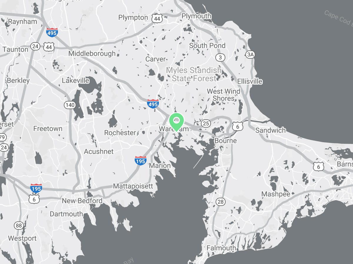 Map showing Verilife Wareham, MA recreational dispensary location