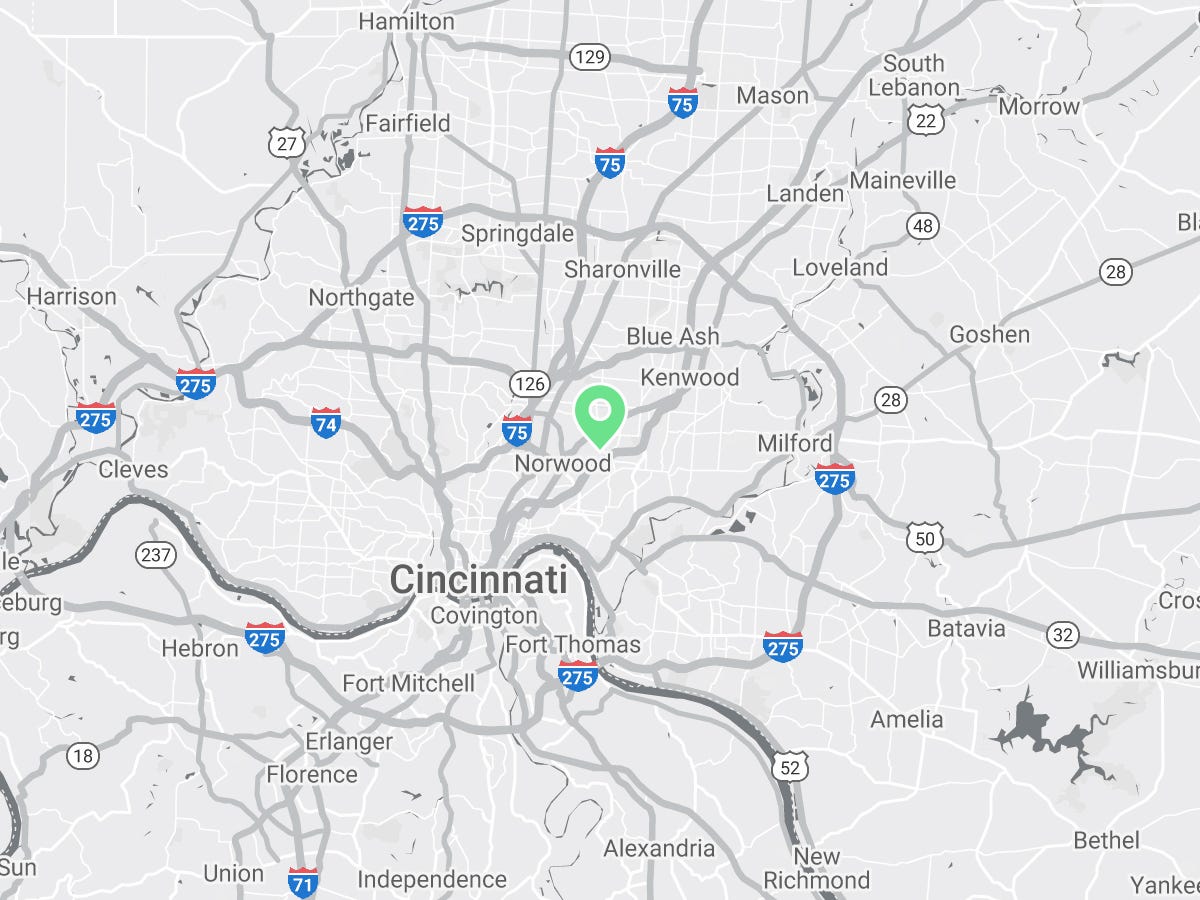 Map showing Verilife Cincinnati, OH medical dispensary location