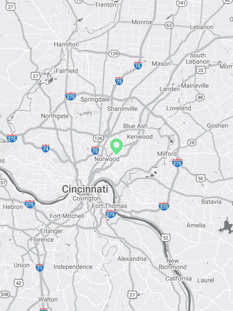 Map showing Verilife Cincinnati, OH medical dispensary location