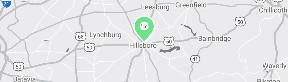 Map showing Verilife Hillsboro, OH medical dispensary location