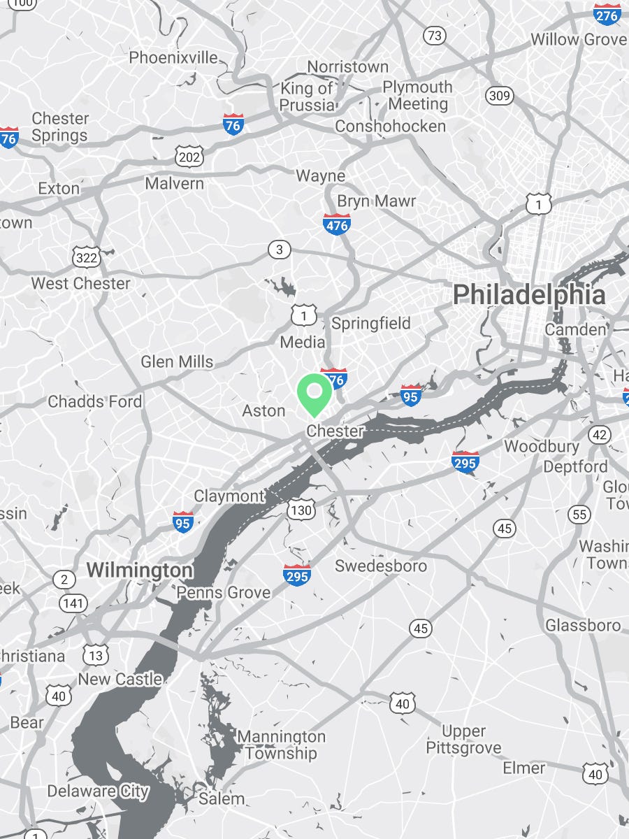 Map showing Verilife Chester, PA medical dispensary location