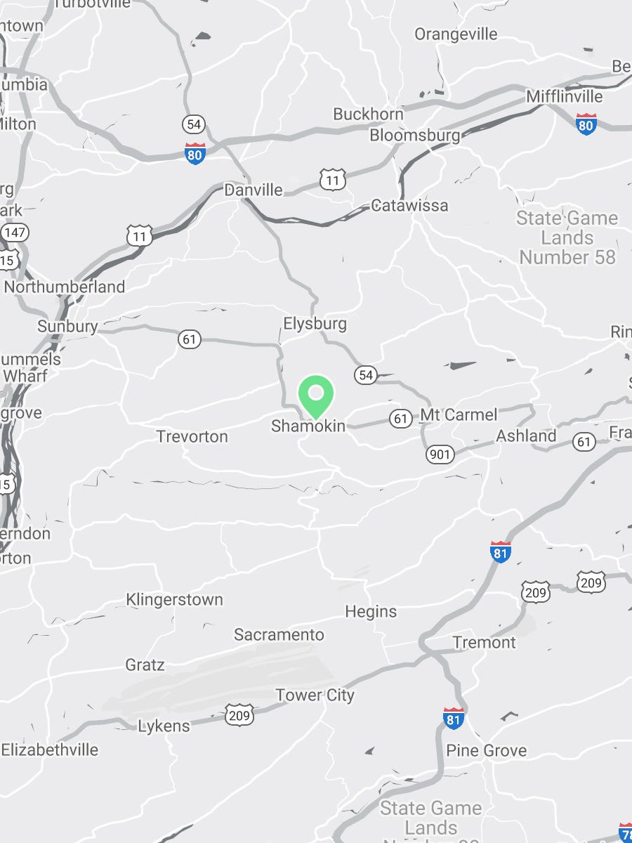 Map showing Verilife Shamokin, PA medical dispensary location