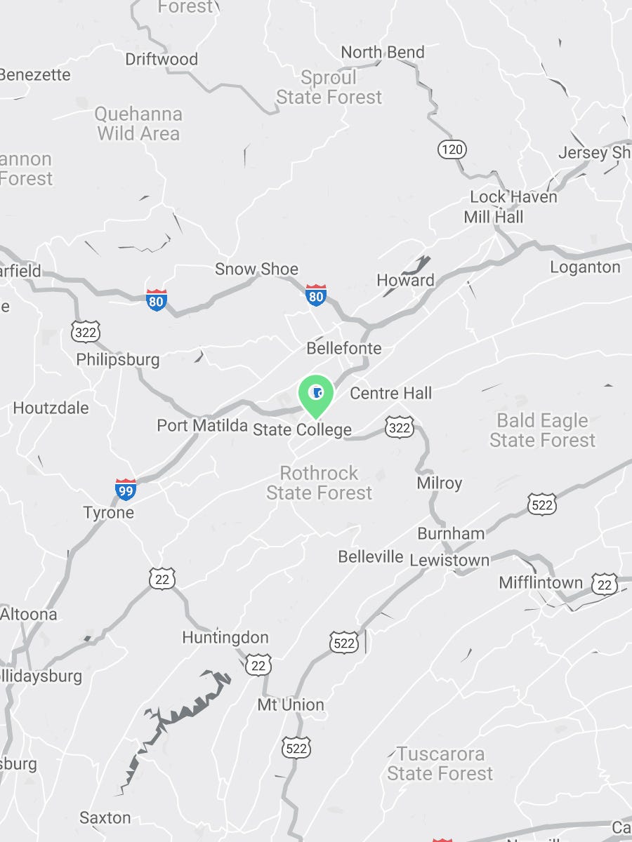 Map showing Verilife State College, PA medical dispensary location