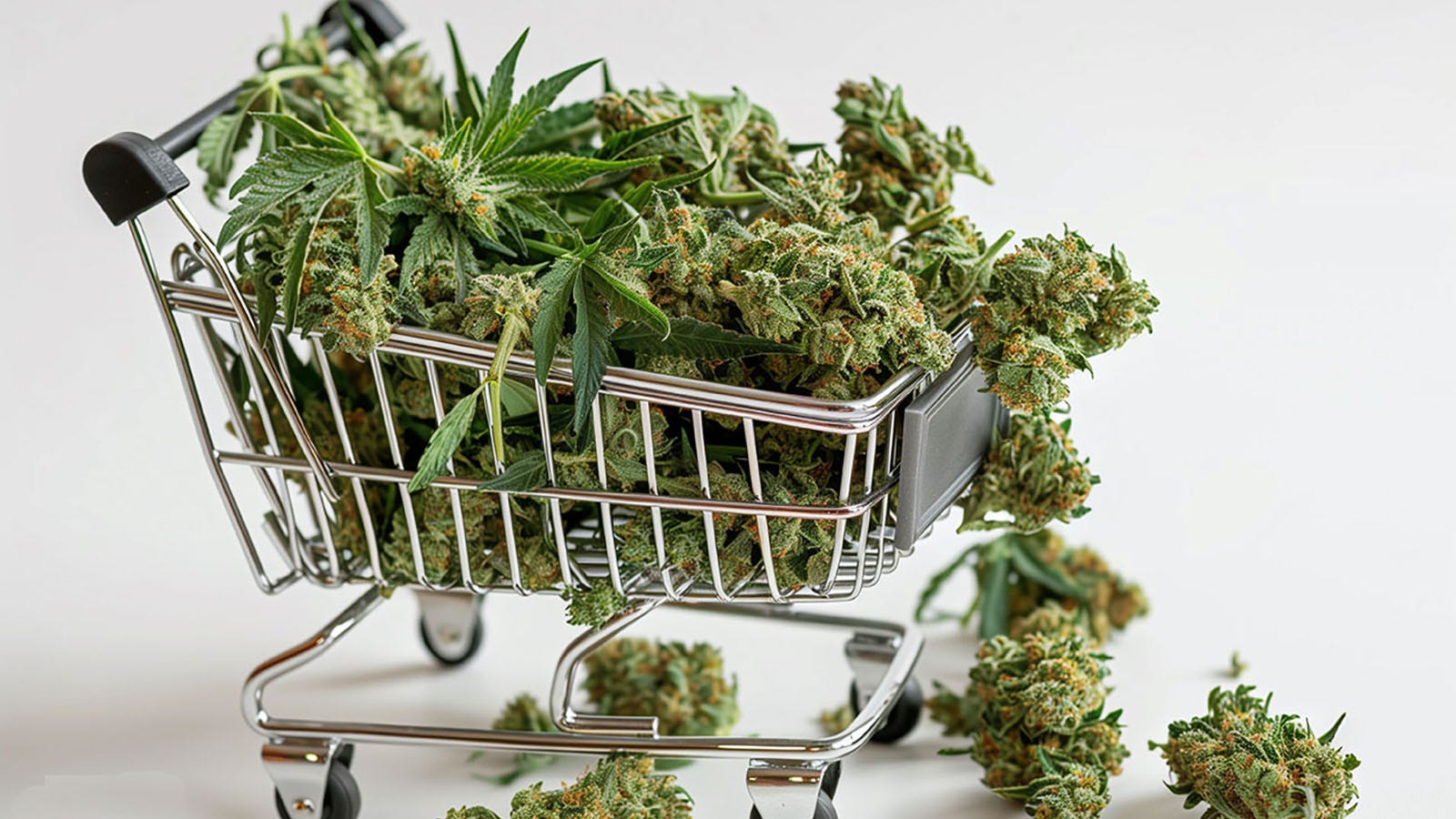 Pile of cannabis flower in a shopping cart